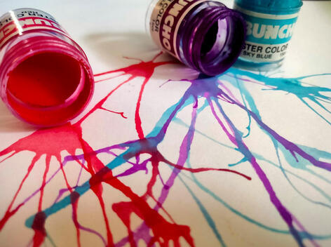 A photograph of poster colours splattered for a self-made Buncho advertisement