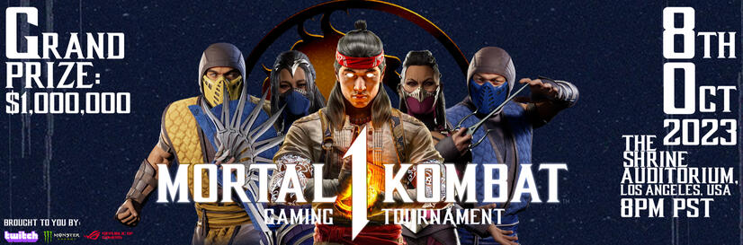 Made-up Mortal Kombat 1 gaming tournament poster